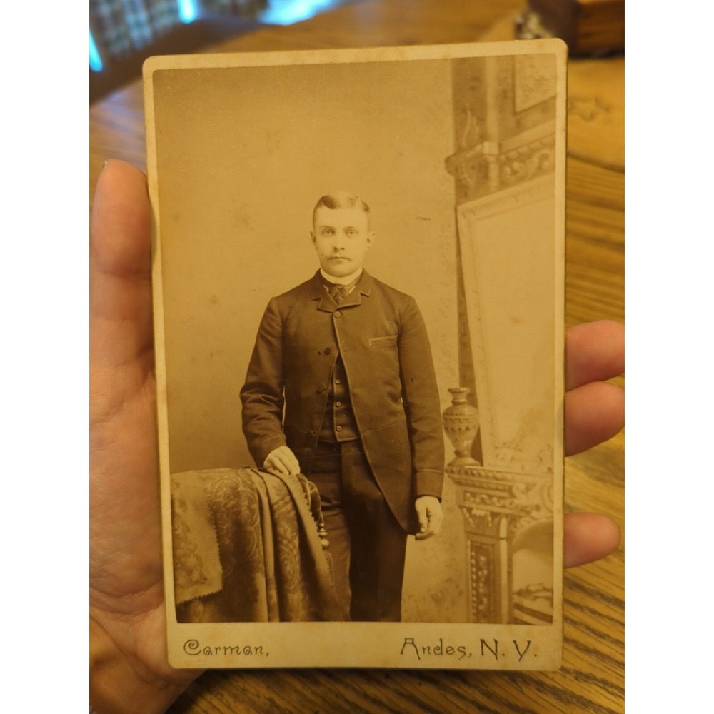 Antique Cabinet Card Photo Victorian Portrait Gentleman Carman Andes New York